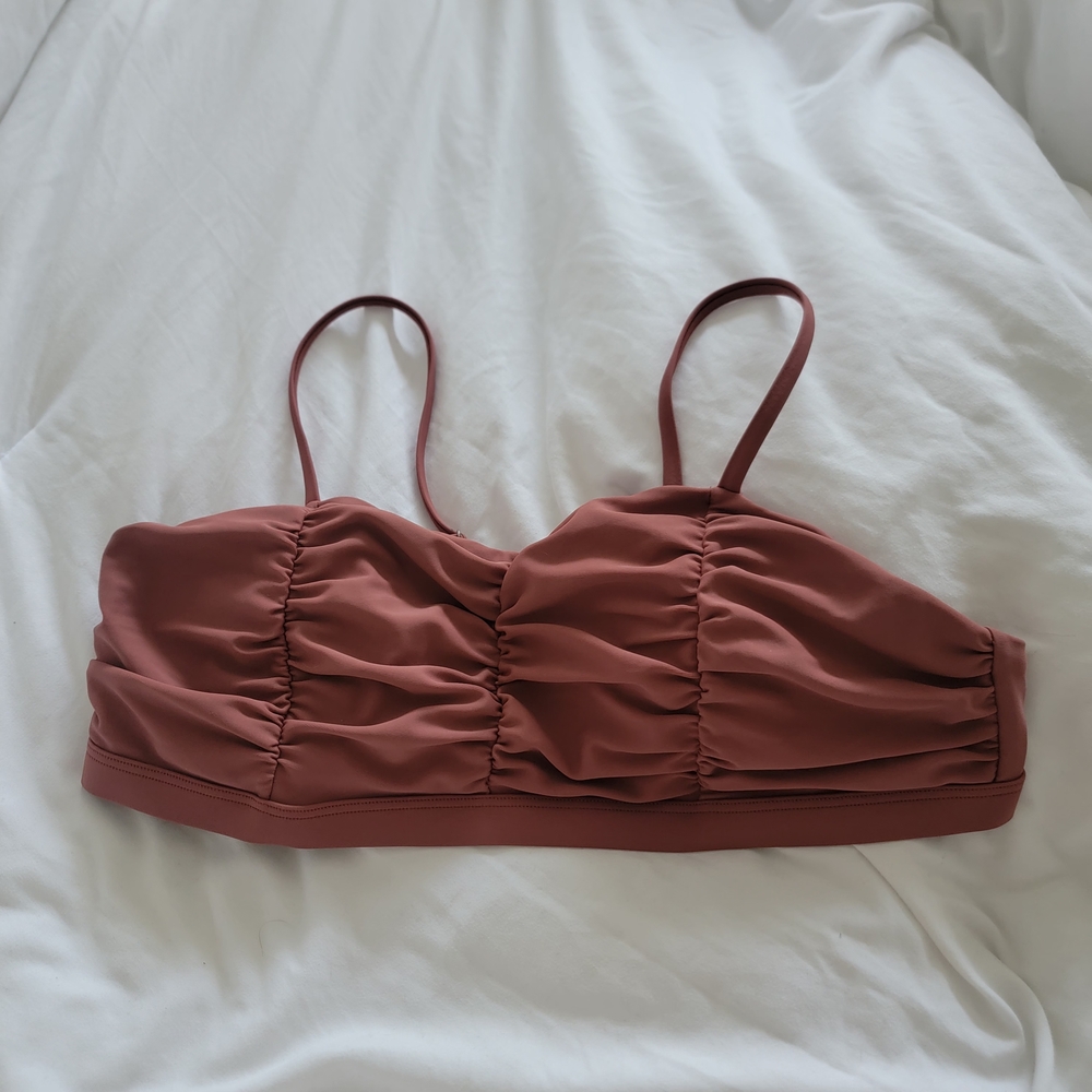 Nwot. Elegant Ruched Swim Top  in Rust
